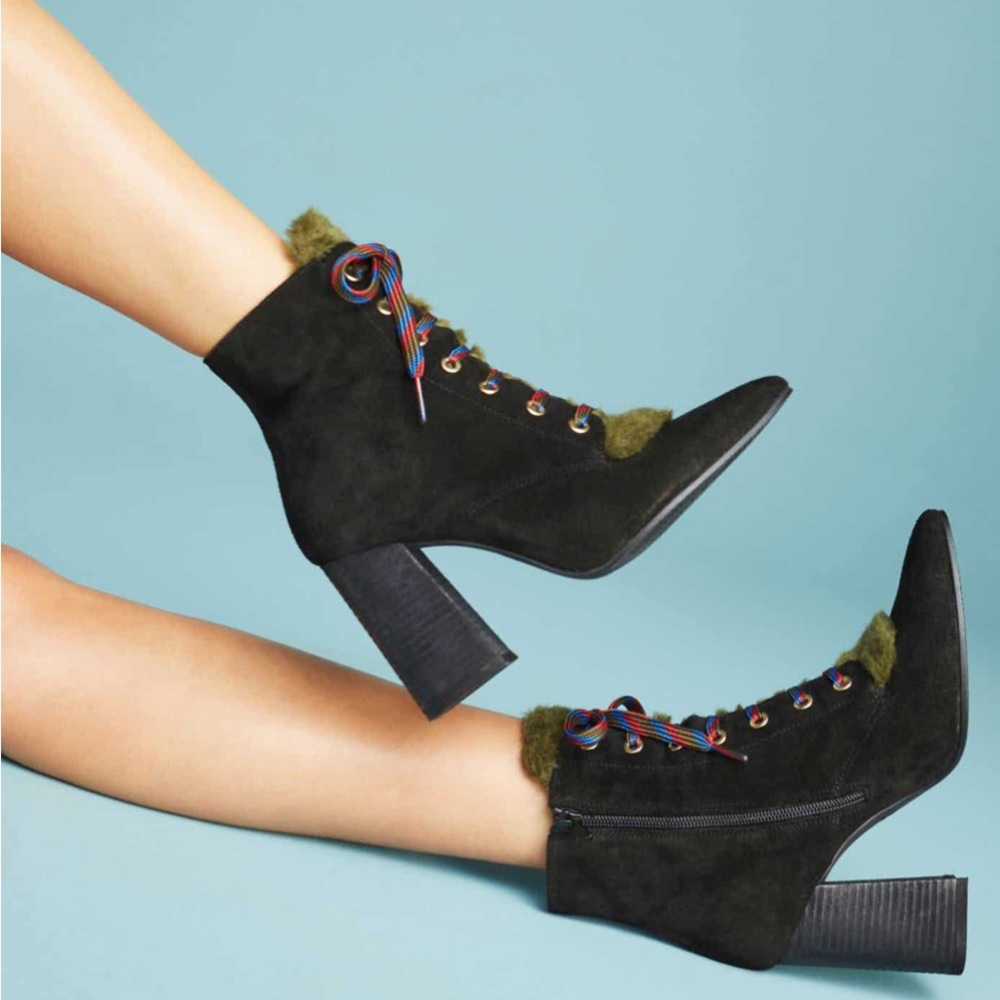 Anthropologie Suede Lace Up Booties - never worn